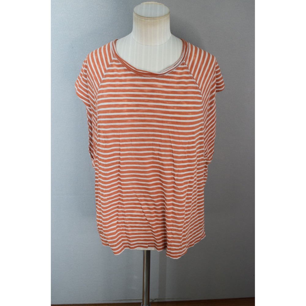 We The Free Halo Striped Tee XS Orange White Raglan Relaxed Fit Women Sheer Top